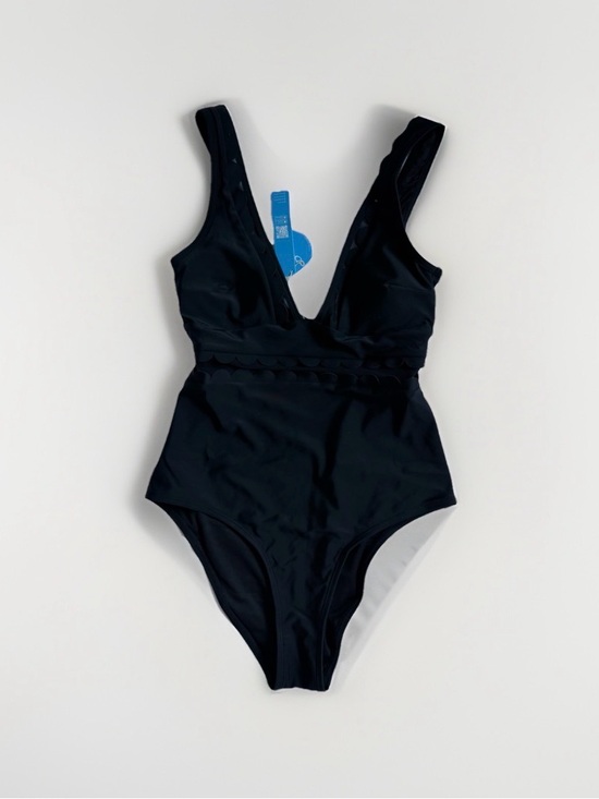 Cupshe Other - Black Scalloped Mesh Plunge V-Neck One Piece Swimsuit NWT CupShe XS Classic Chic